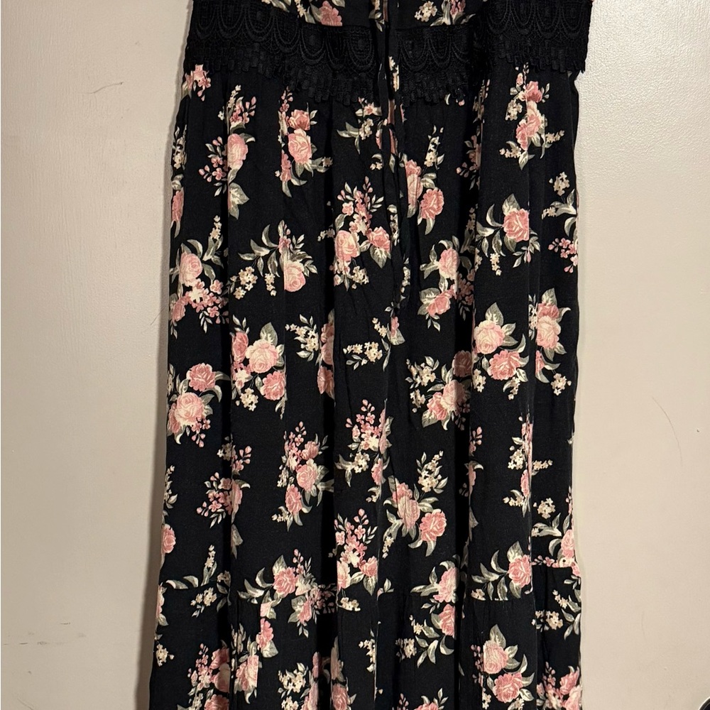 Torrid Black and Pink Floral Maxi dress with pockets